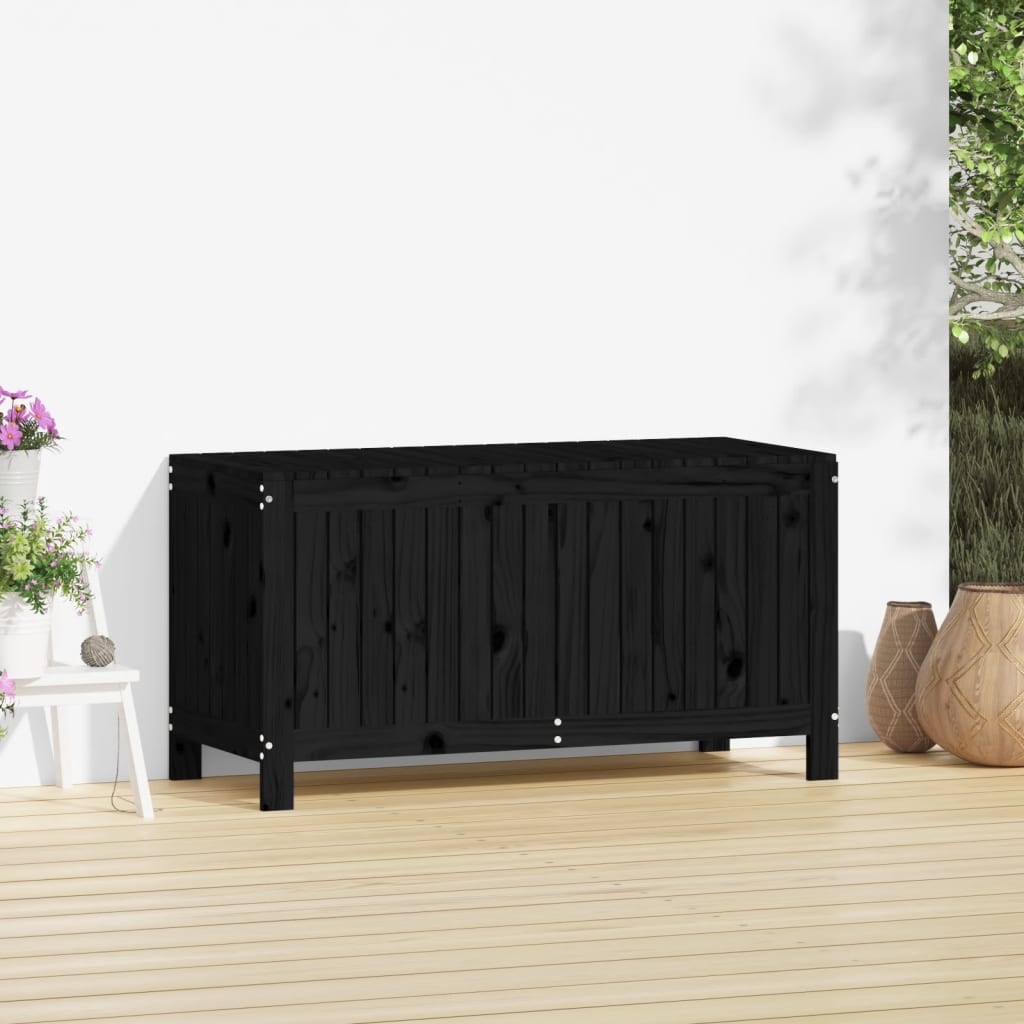 Gartentruhe Schwarz 115x49x60 cm Massivholz Kiefer