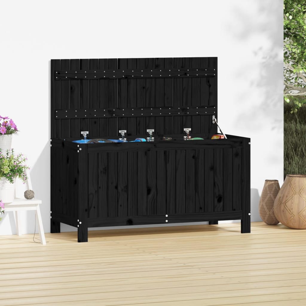 Gartentruhe Schwarz 115x49x60 cm Massivholz Kiefer