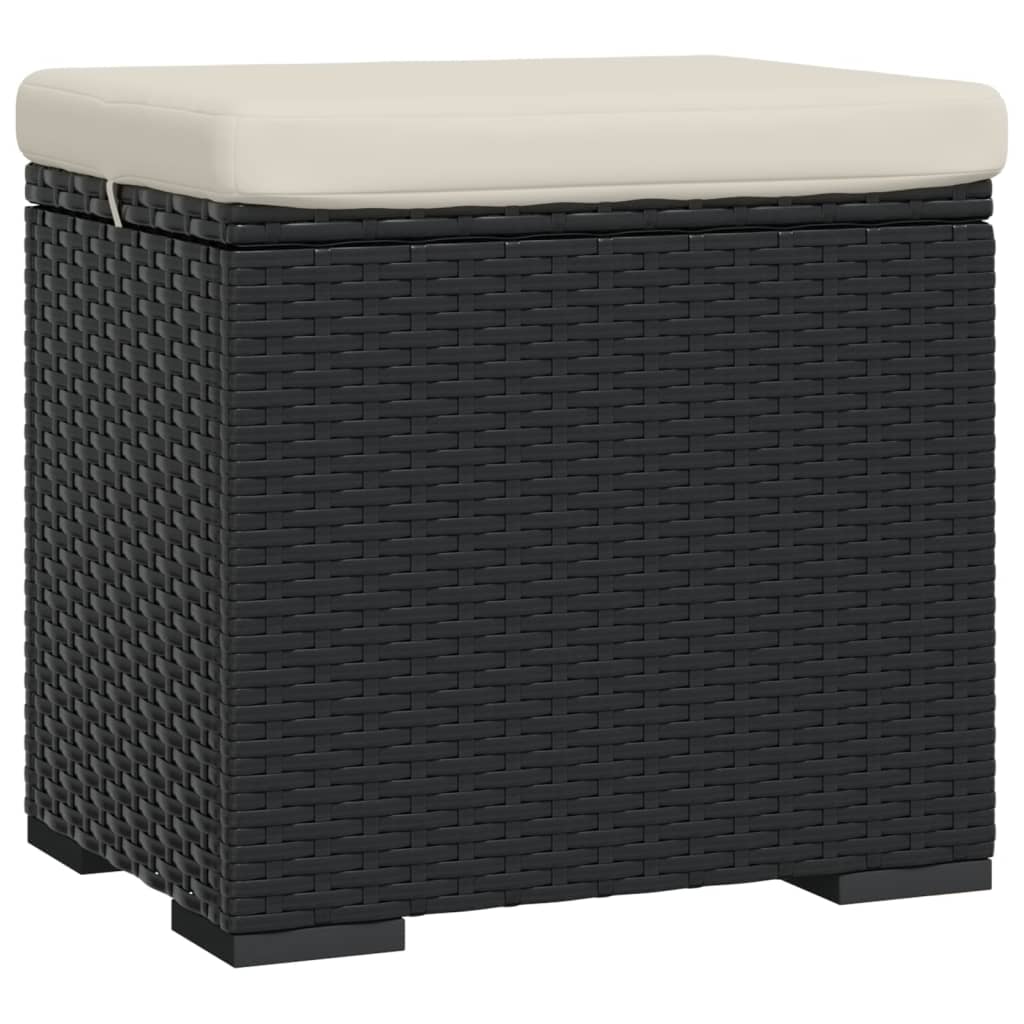 Hocker mit Kissen Schwarz 40x30x40 cm Poly Rattan
