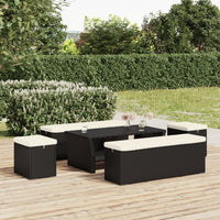 Thumbnail for Hocker mit Kissen Schwarz 40x30x40 cm Poly Rattan