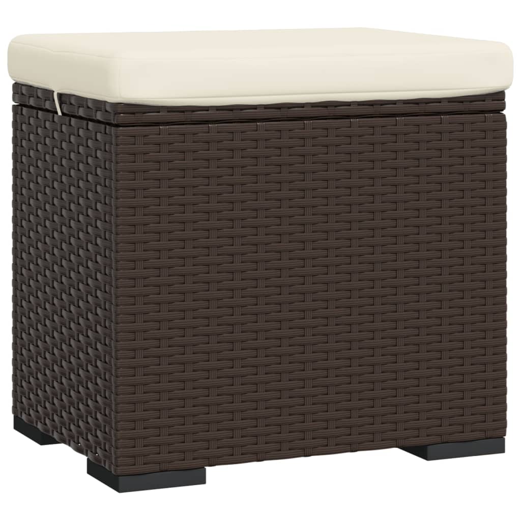 Hocker mit Kissen Braun 40x30x40 cm Poly Rattan