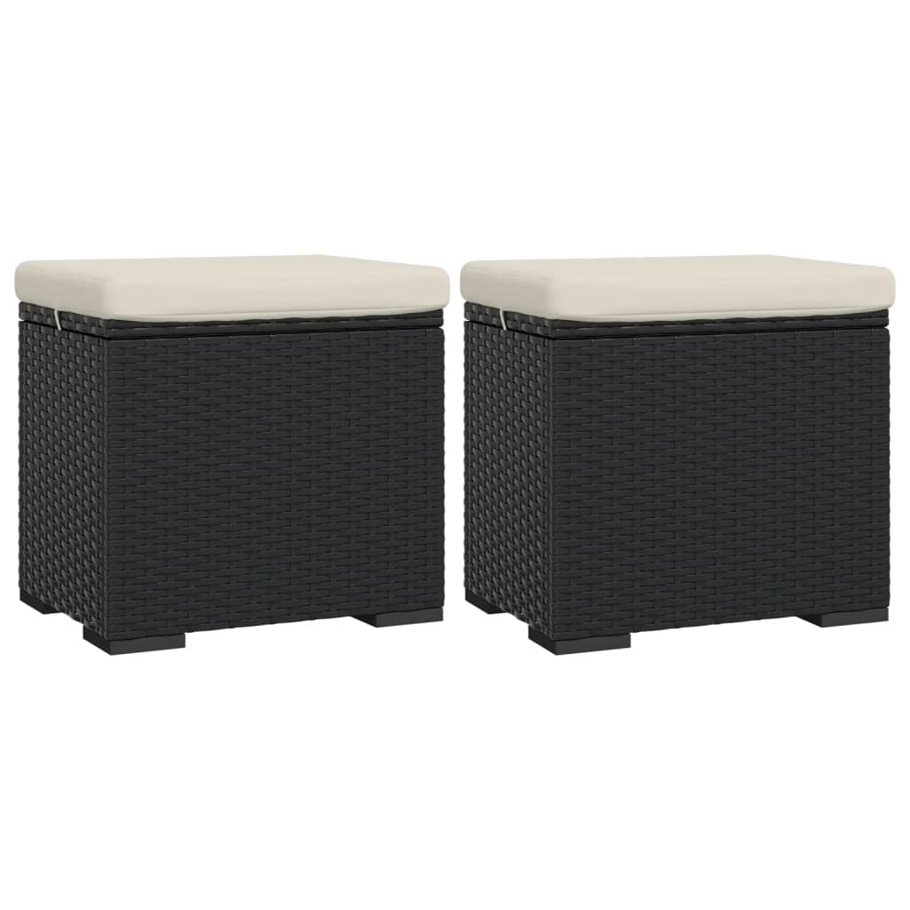 Hocker mit Kissen 2 Stk. Schwarz 40x30x40 cm Poly Rattan