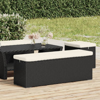 Thumbnail for Hockerbank mit Sitzkissen Schwarz 110x30x40 cm Poly Rattan