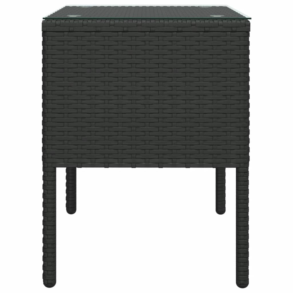 Beistelltisch Schwarz 53x37x48 cm Poly Rattan und Hartglas