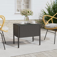 Thumbnail for Beistelltisch Schwarz 53x37x48 cm Poly Rattan und Hartglas