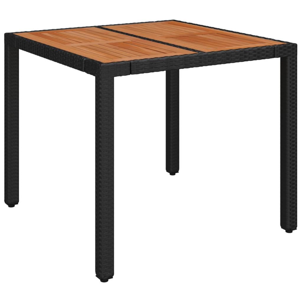 Gartentisch mit Holzplatte Schwarz 90x90x75 cm Poly Rattan