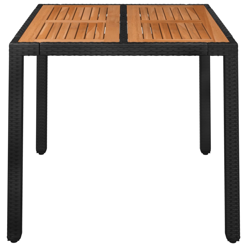 Gartentisch mit Holzplatte Schwarz 90x90x75 cm Poly Rattan