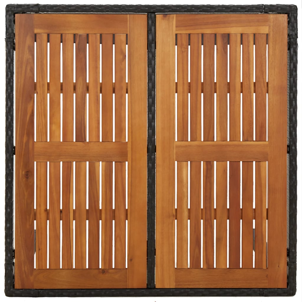 Gartentisch mit Holzplatte Schwarz 90x90x75 cm Poly Rattan