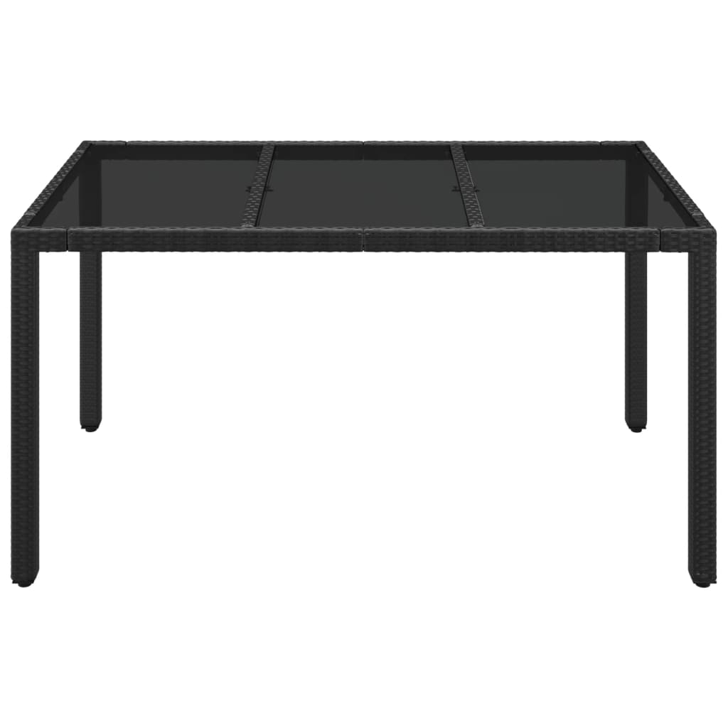 Gartentisch mit Glasplatte Schwarz 150x90x75 cm Poly Rattan