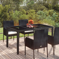 Thumbnail for Gartentisch mit Glasplatte Schwarz 150x90x75 cm Poly Rattan
