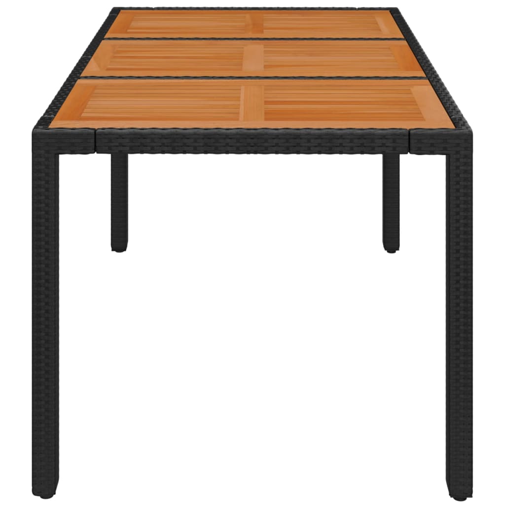 Gartentisch mit Holzplatte Schwarz 150x90x75 cm Poly Rattan