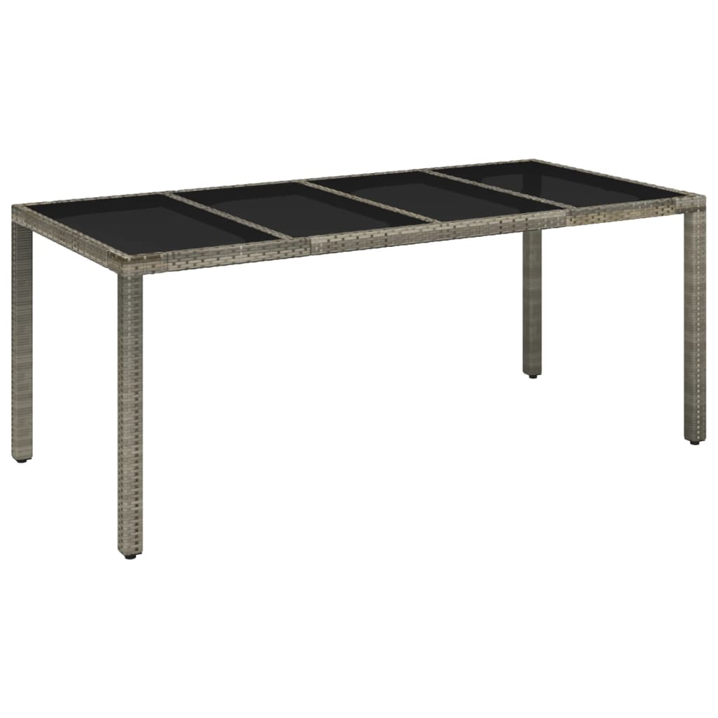 Gartentisch mit Glasplatte Grau 190x90x75 cm Poly Rattan