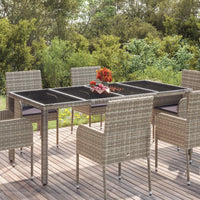Thumbnail for Gartentisch mit Glasplatte Grau 190x90x75 cm Poly Rattan