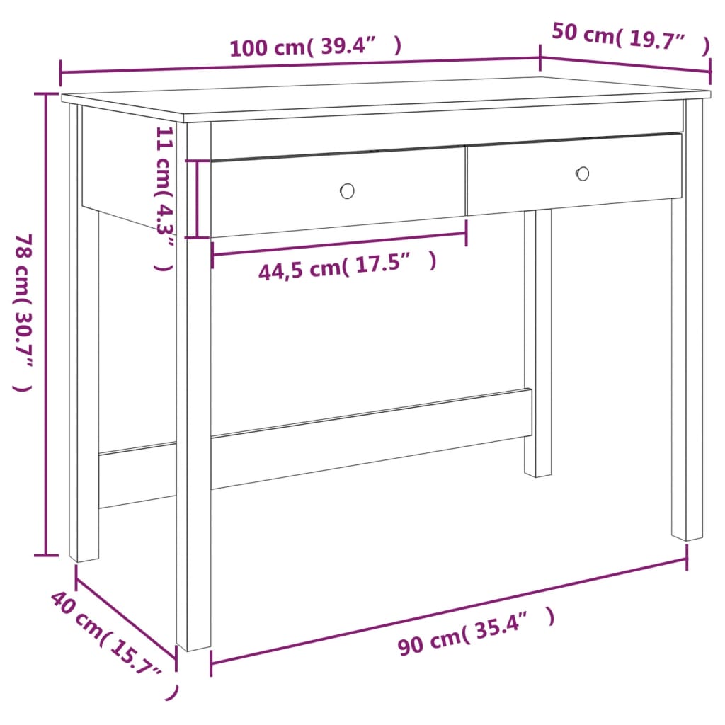 Schreibtisch mit Schubladen Grau 100x50x78 cm Massivholz Kiefer