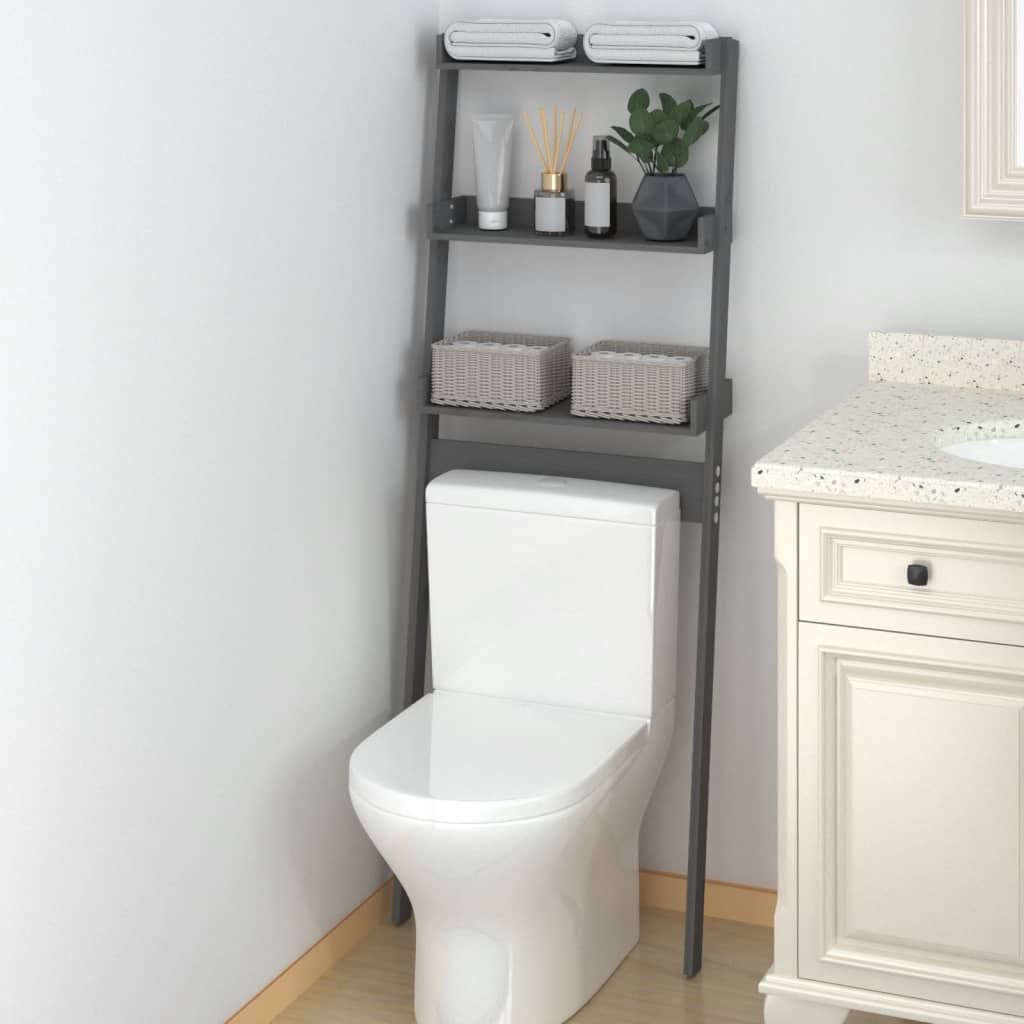 Toilettenregal Grau 63,5x32x179 cm Massivholz Kiefer