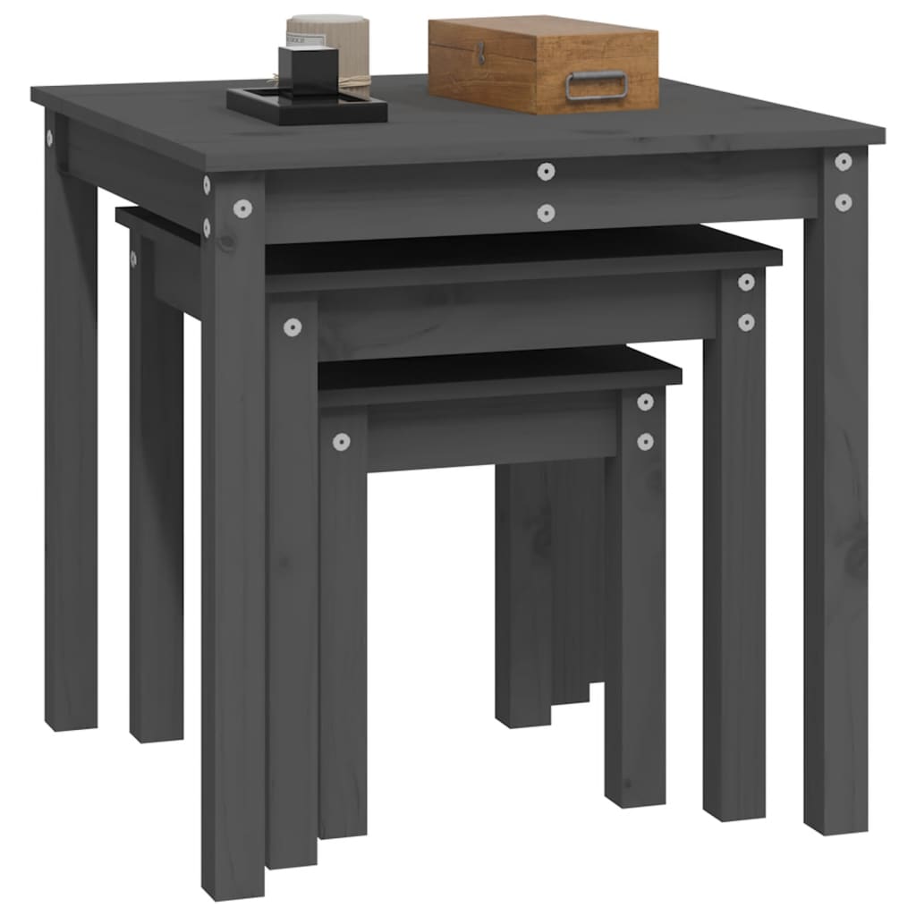 Satztische 3 Stk. Grau Massivholz Kiefer