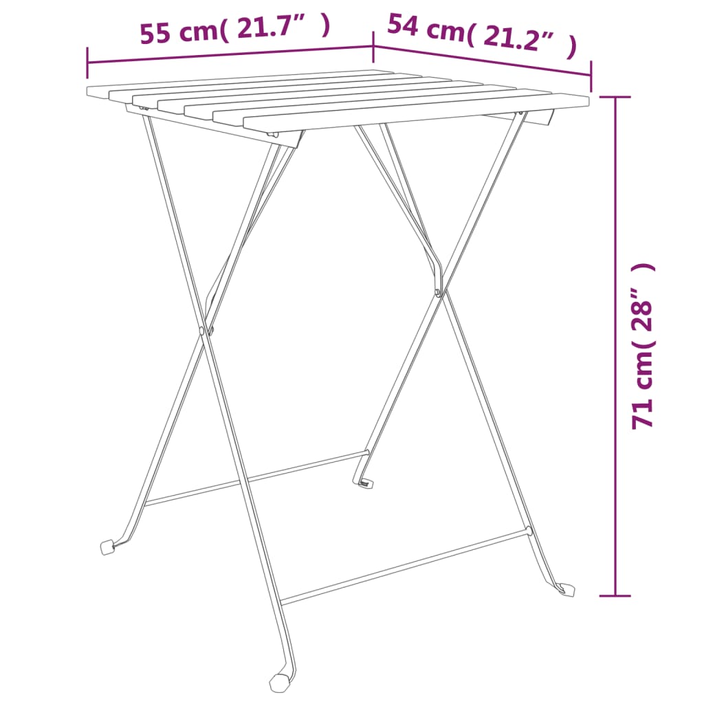 3-tlg. Bitro-Set Klappbar Massivholz Teak und Stahl