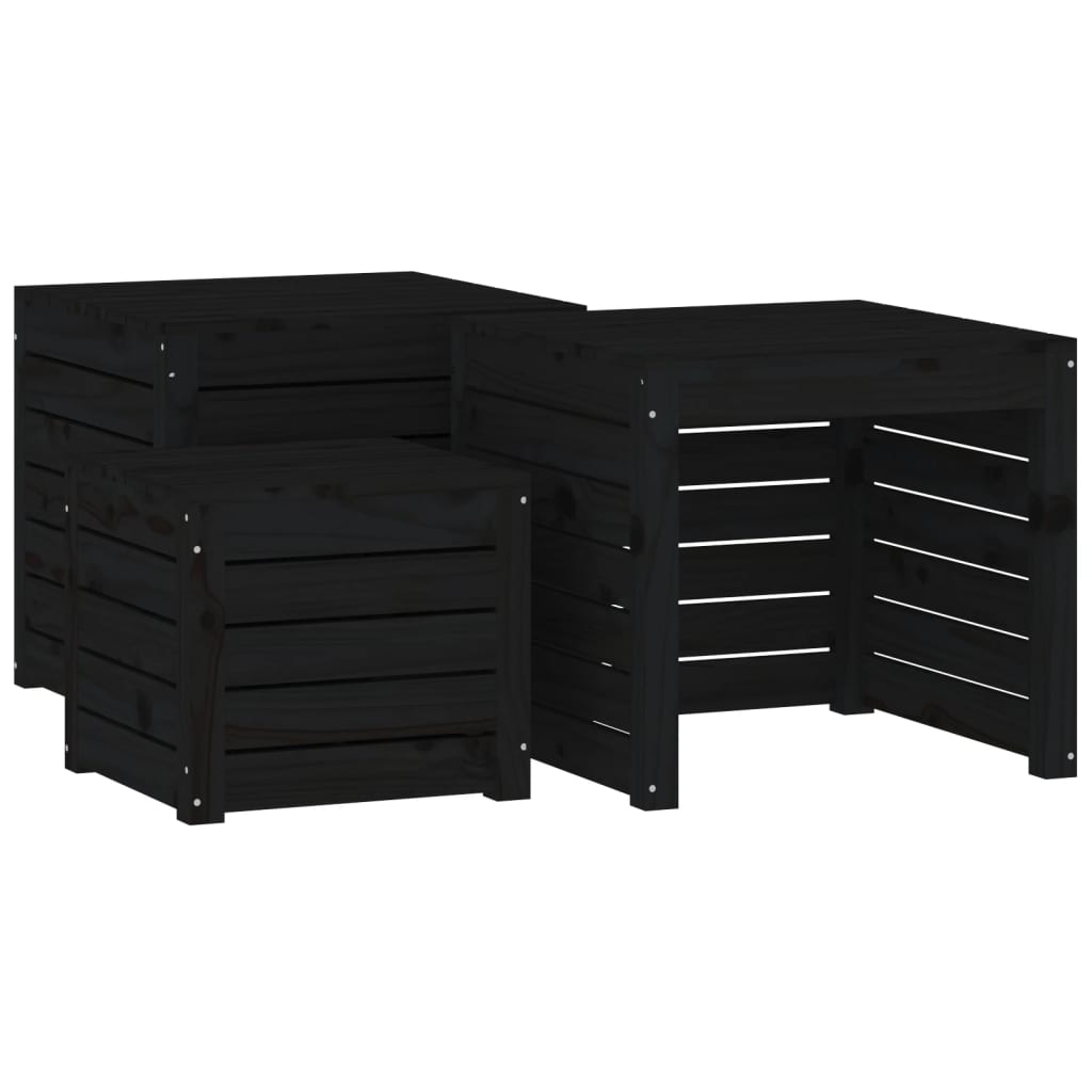 3-tlg. Gartenbox-Set Schwarz Massivholz Kiefer