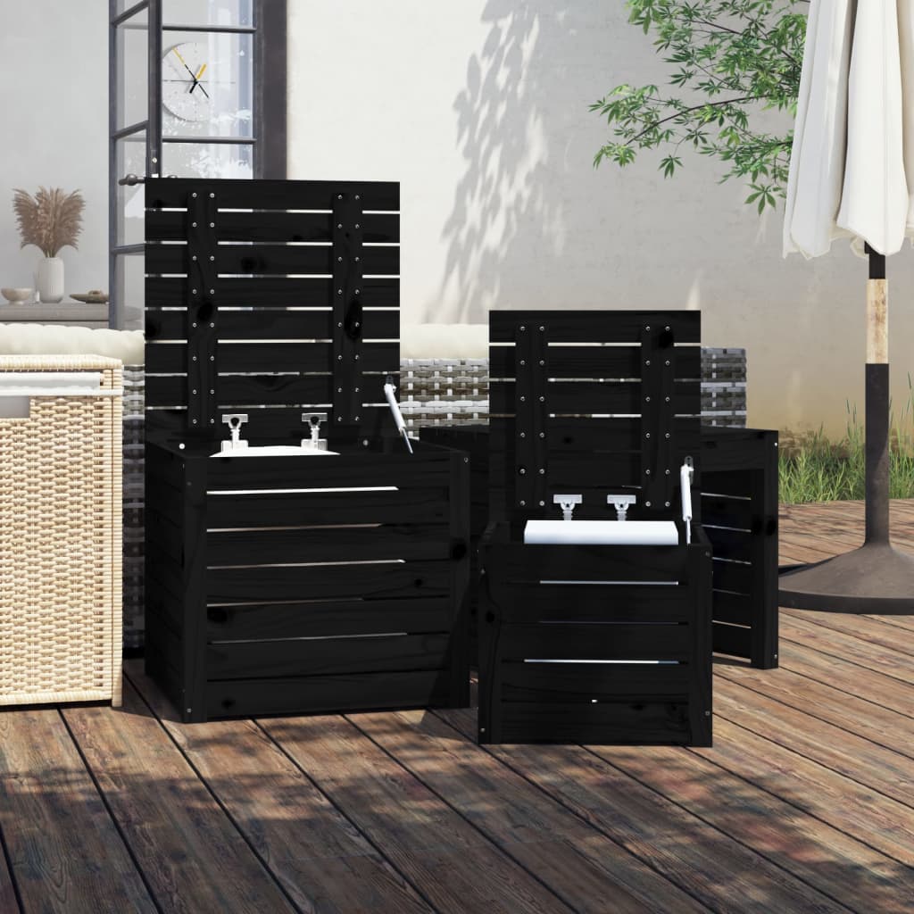 3-tlg. Gartenbox-Set Schwarz Massivholz Kiefer