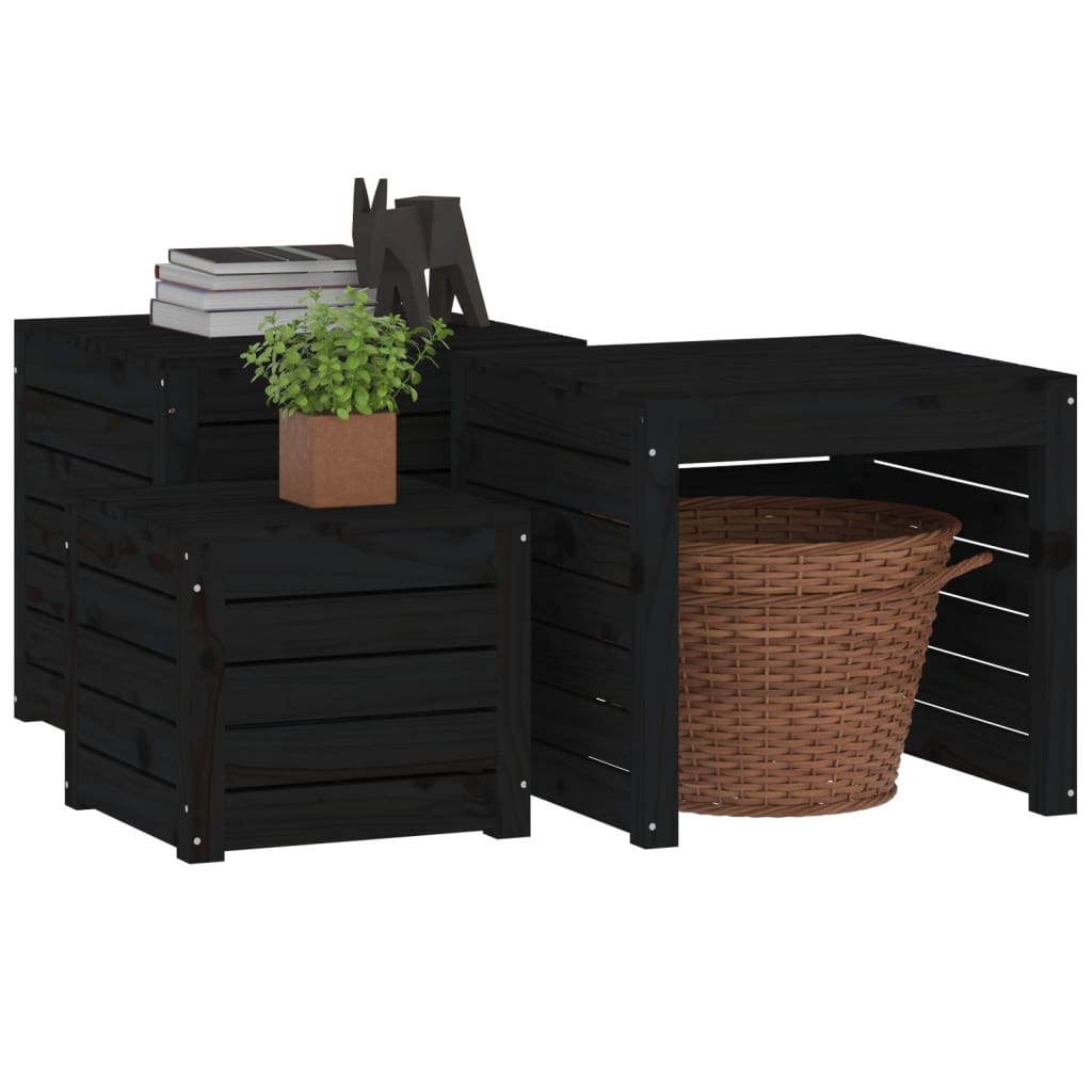3-tlg. Gartenbox-Set Schwarz Massivholz Kiefer