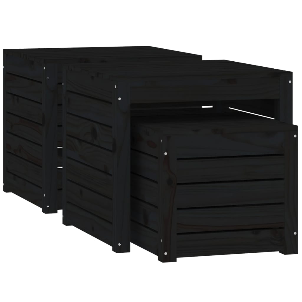 3-tlg. Gartenbox-Set Schwarz Massivholz Kiefer