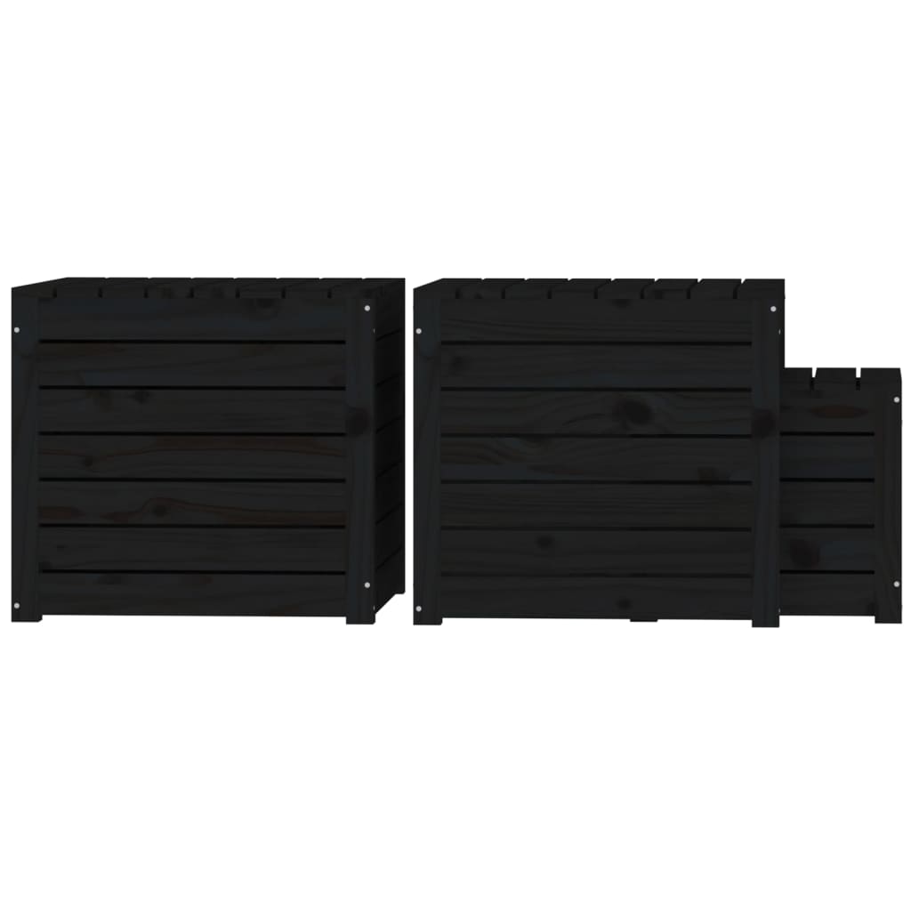 3-tlg. Gartenbox-Set Schwarz Massivholz Kiefer