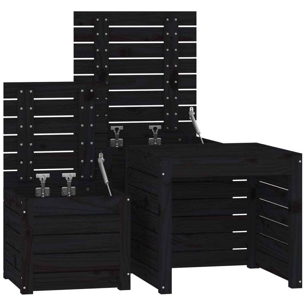 3-tlg. Gartenbox-Set Schwarz Massivholz Kiefer