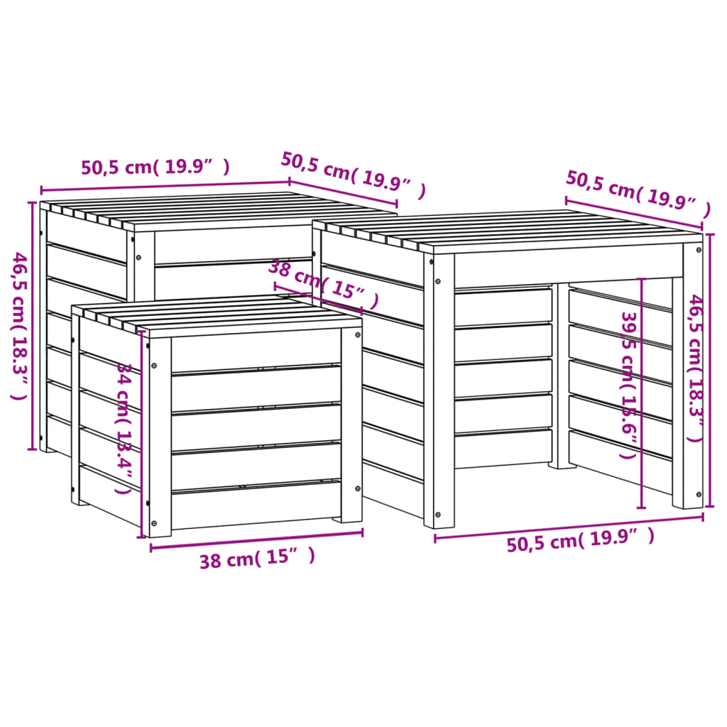 3-tlg. Gartenbox-Set Schwarz Massivholz Kiefer