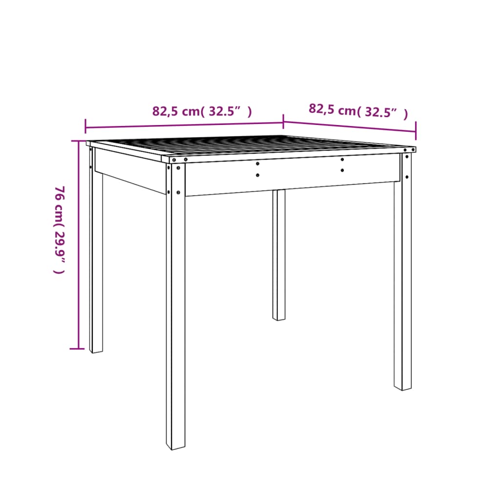 Gartentisch 82,5x82,5x76 cm Massivholz Kiefer