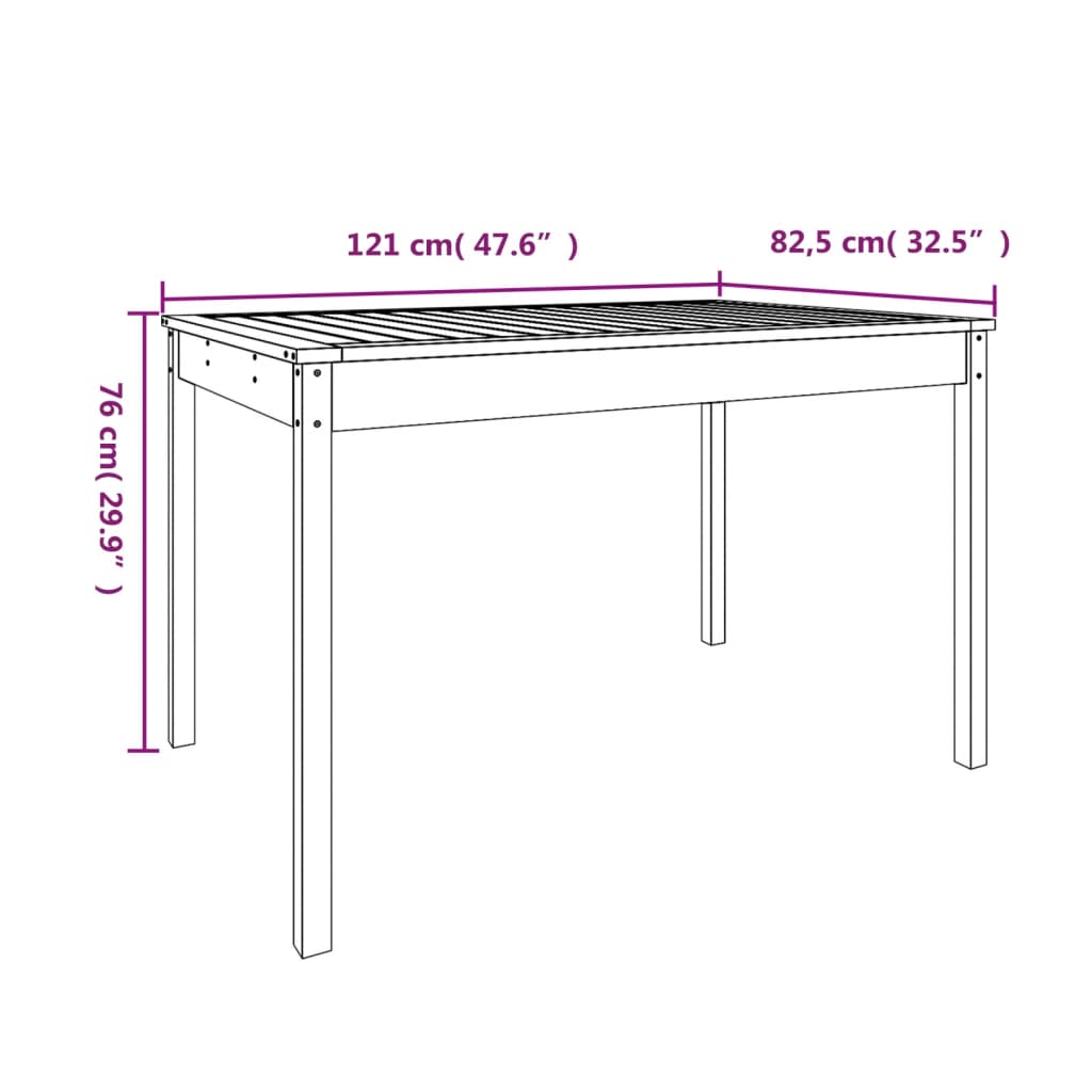 Gartentisch Weiß 121x82,5x76 cm Massivholz Kiefer