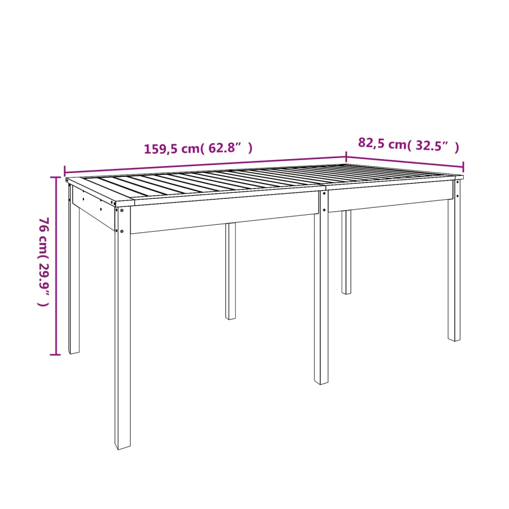 Gartentisch Schwarz 159,5x82,5x76 cm Massivholz Kiefer