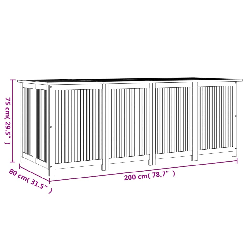 Gartentruhe 200x80x75 cm Massivholz Akazie