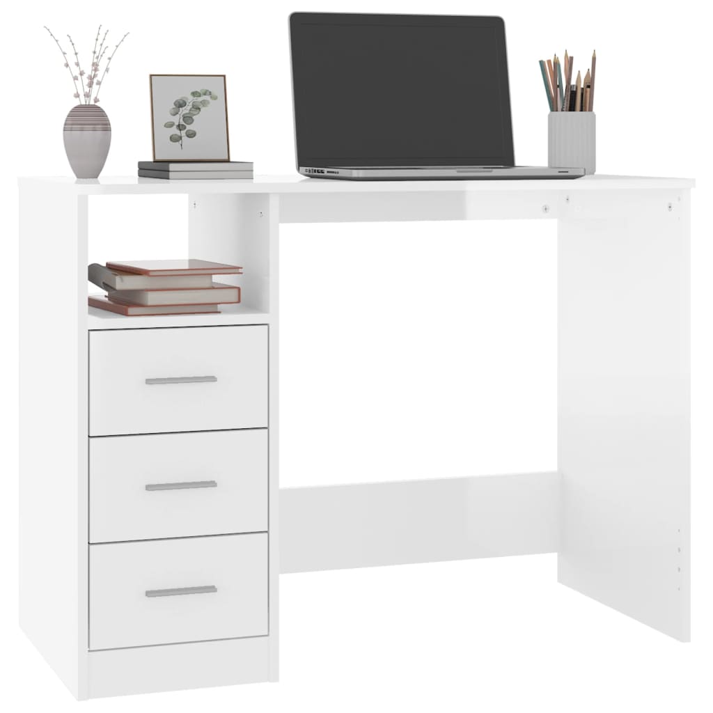 Schreibtisch mit Schubladen Hochglanz-Weiß 102x50x76 cm