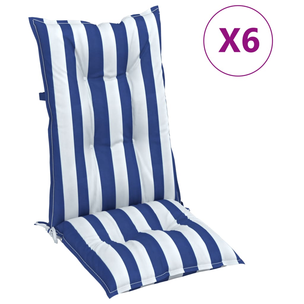 Stuhlauflagen 6 Stk. Blau & Weiß Gestreift 120x50x7 cm Stoff