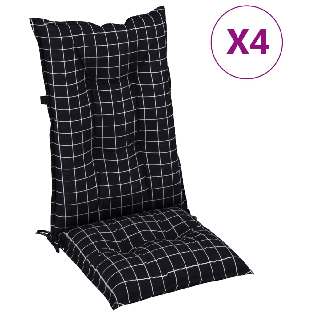 Stuhlauflagen 4 Stk. Schwarz Karomuster 120x50x7 cm Stoff