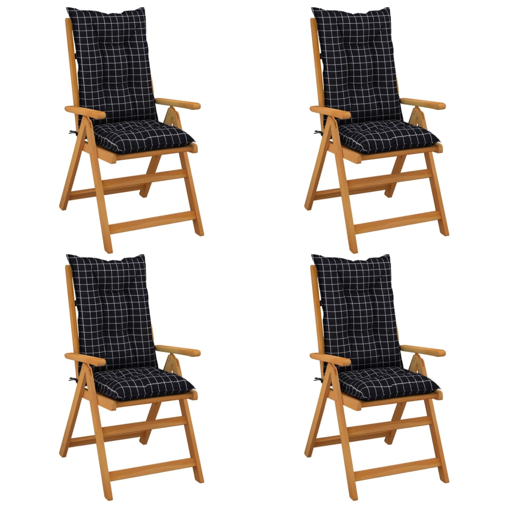 Stuhlauflagen 4 Stk. Schwarz Karomuster 120x50x7 cm Stoff