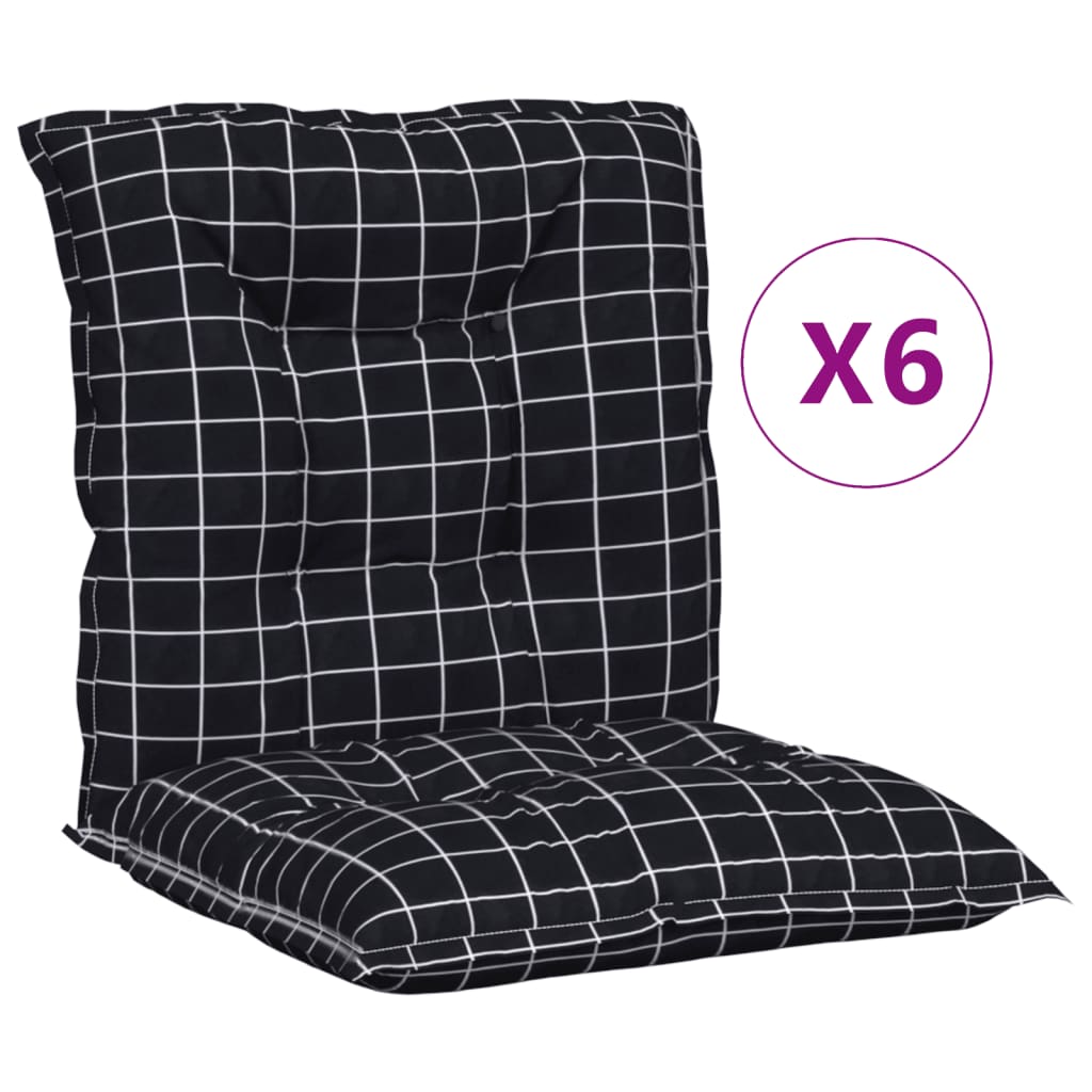 Niedriglehner-Auflagen 6 Stk. Schwarz Karomuster Stoff
