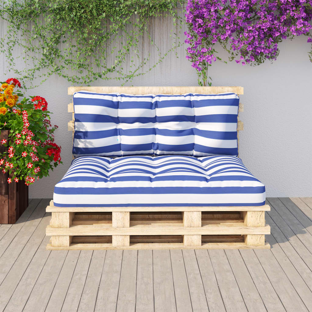Kissen für Palettensofa 2 Stk. Blau & Weiß Gestreift Stoff
