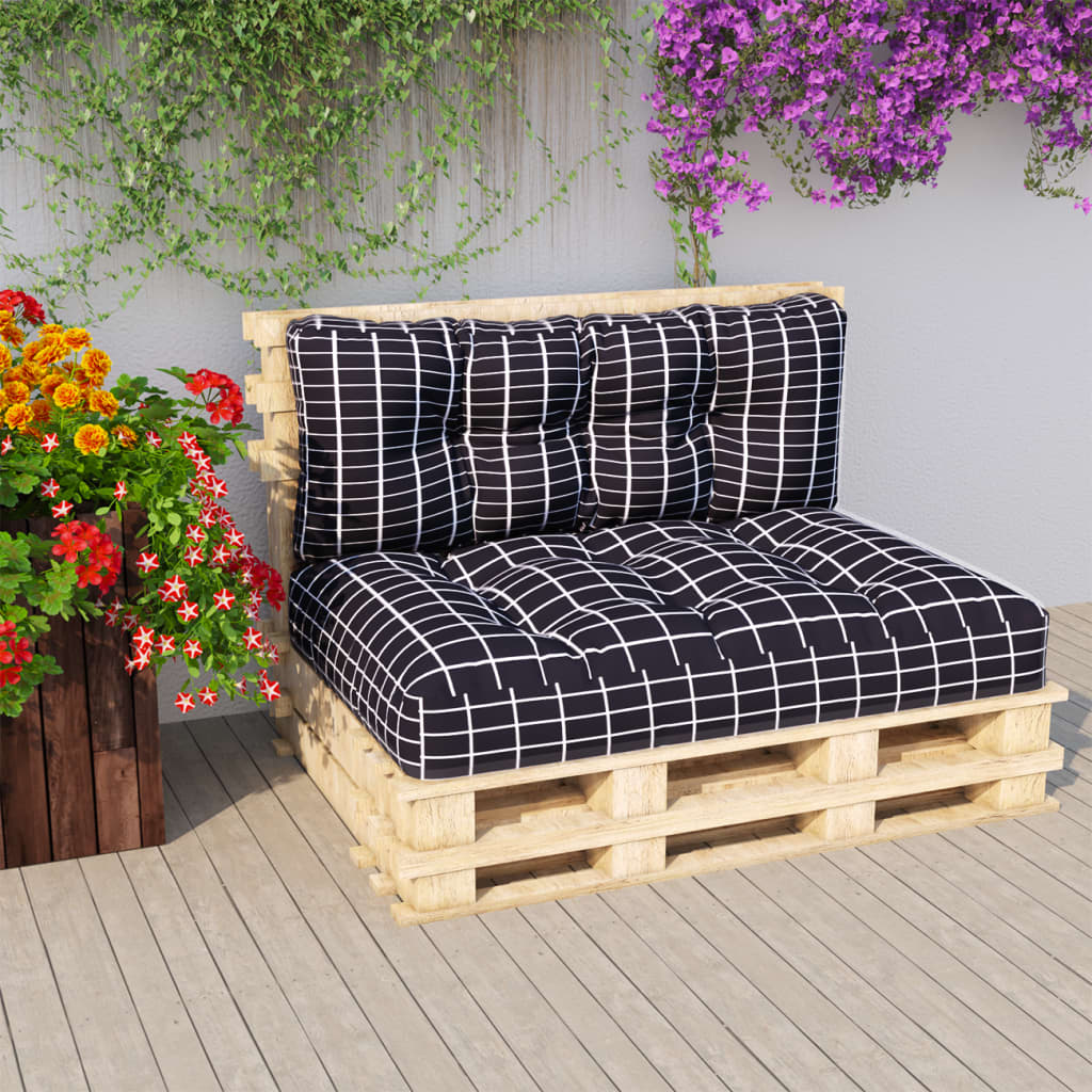 Kissen für Palettensofa 2 Stk. Schwarz Karomuster Stoff