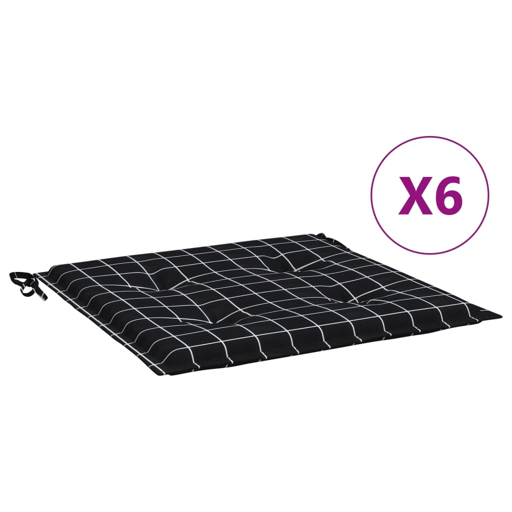 Gartenstuhl-Kissen 6 Stk. Schwarz Karomuster 40x40x3 cm Stoff