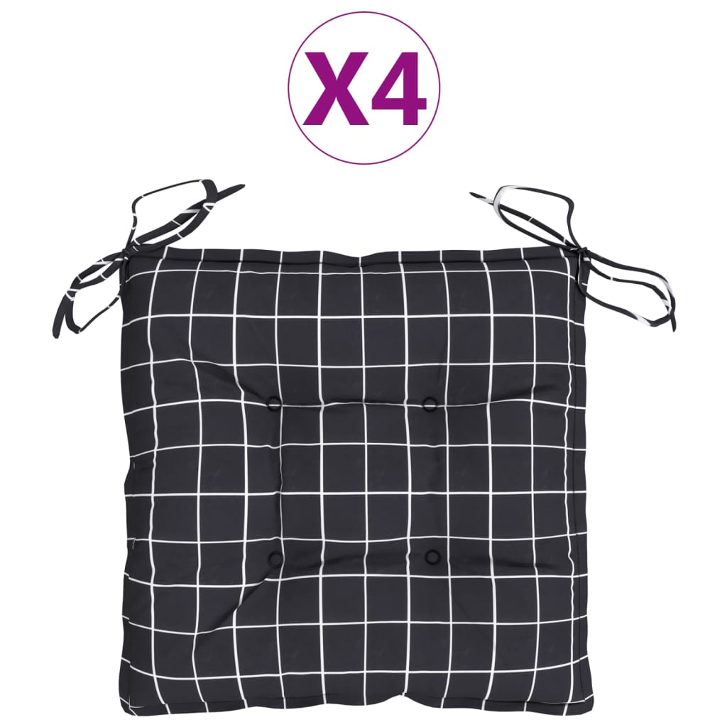 Sitzkissen 4 Stk. Schwarz Karomuster 40x40x7 cm Stoff
