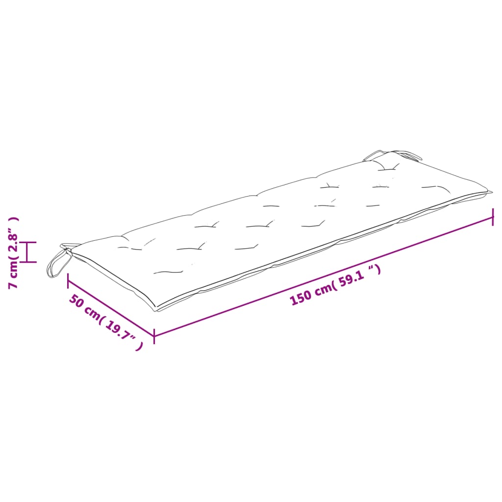 Bankauflage Schwarz Karomuster 150x50x7 cm Stoff