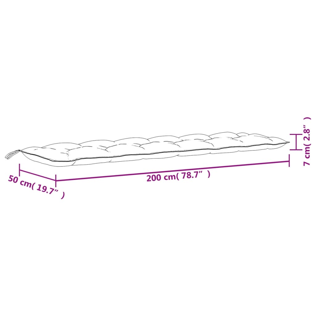 Gartenbank-Auflage Schwarz Karomuster 200x50x7 cm Stoff