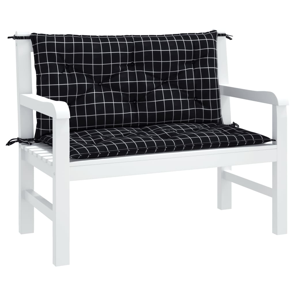 Gartenbank-Auflagen 2-tlg. Schwarz Karomuster 100x50x7 cm Stoff