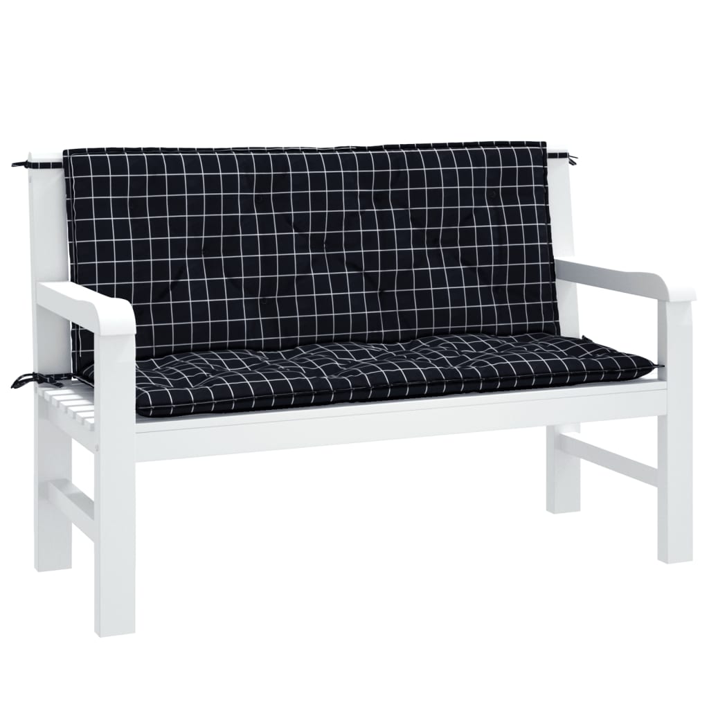 Gartenbank-Auflagen 2-tlg. Schwarz Karomuster 120x50x7 cm Stoff