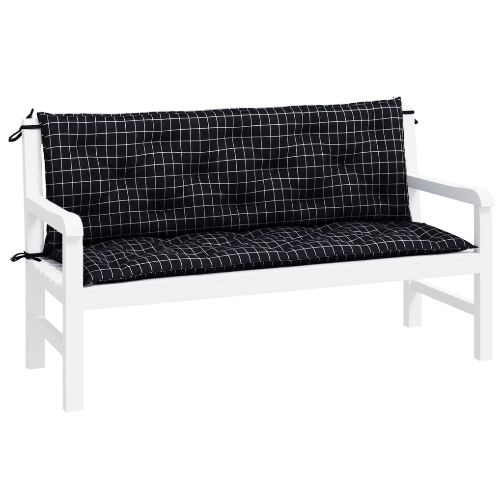 Gartenbank-Auflagen 2-tlg. Schwarz Karomuster 150x50x7 cm Stoff