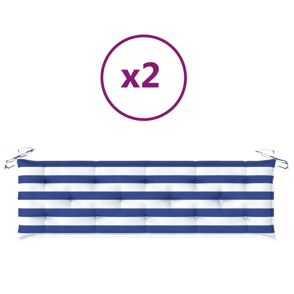 Bankauflagen 2 Stk. Blau & Weiß Gestreift 180x50x7 cm Stoff