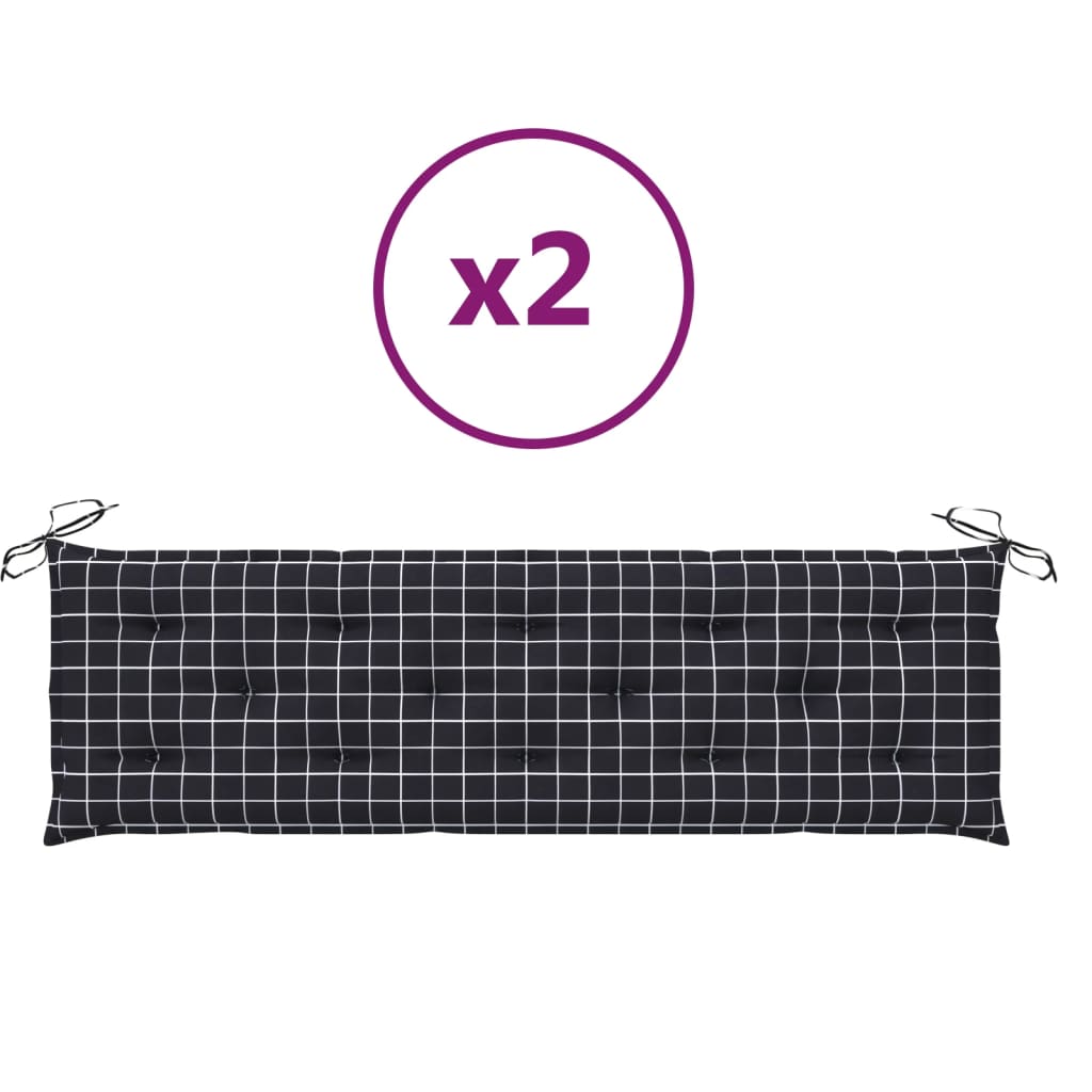 Bankauflagen 2 Stk. Schwarz Karomuster 180x50x7 cm Stoff