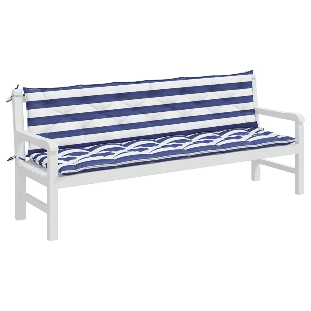 Gartenbank-Auflagen 2-tlg. Blau&Weiß Gestreift 200x50x7cm Stoff