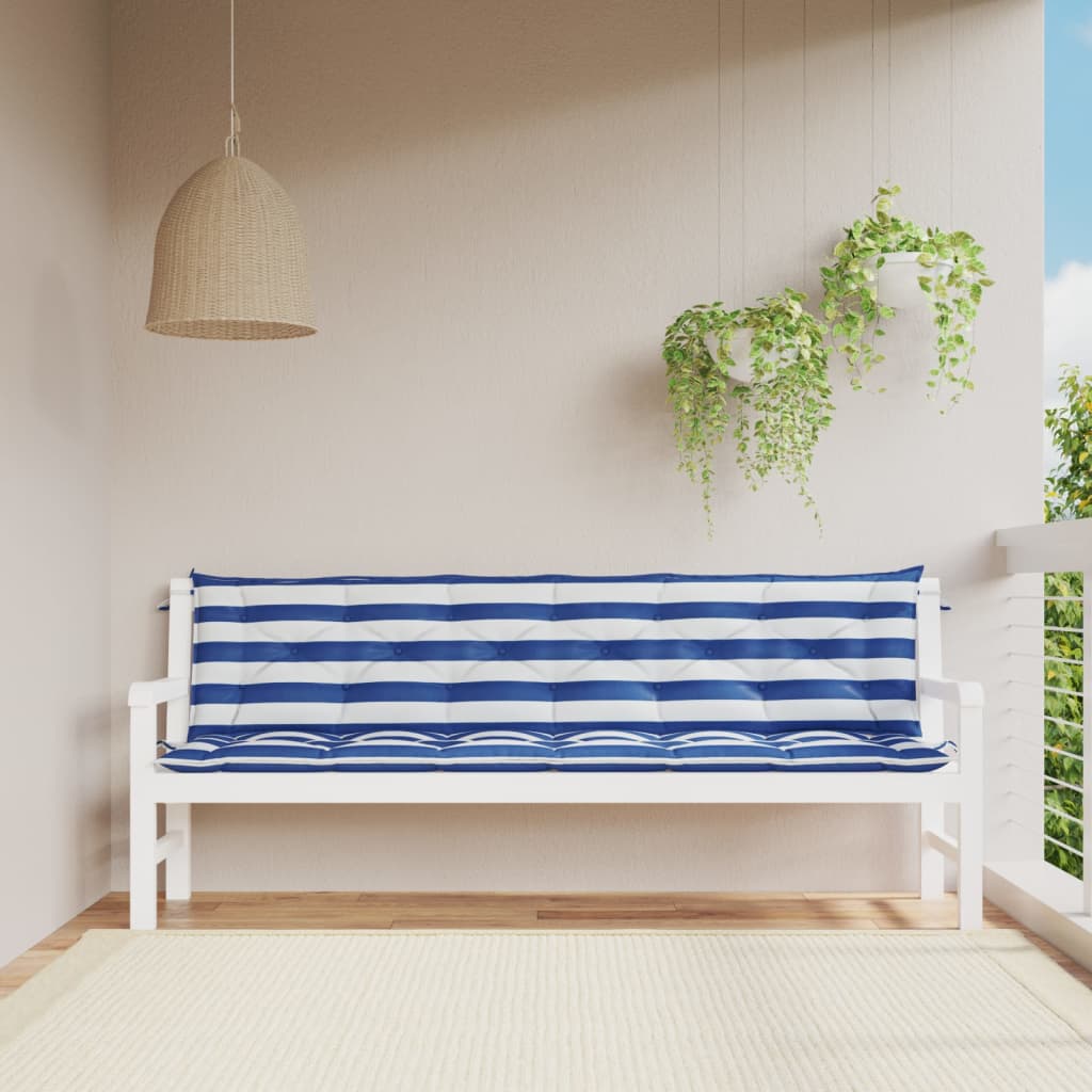 Gartenbank-Auflagen 2-tlg. Blau&Weiß Gestreift 200x50x7cm Stoff